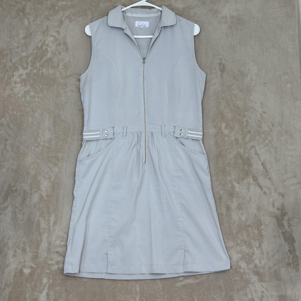 Cracked Wheat Shirt Dress Womens Medium Gray Zip Collared Sleeveless Pockets